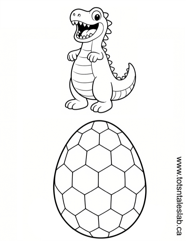 Dino and egg colouring page